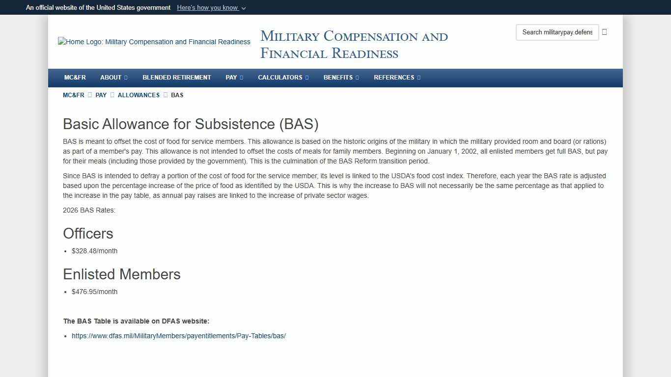 Basic Allowance for Subsistence